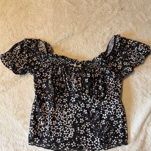 Elegant Floral Women's Blouse - Black and White
